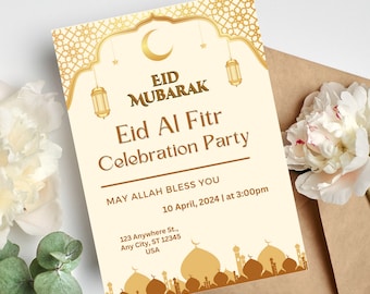 Uitnodiging voor feest Eid UL Fitr | Eid-feestuitnodiging voor feest | Eid Mubarak-uitnodigingskaart | Afdrukbare Eid-feestuitnodigingen | Moslim Evite