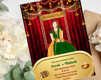 Printable invites Digital Mehndi invitations & Dholki Invites, Mendhi Night, Sangeet Wedding invitations Template Online Smartphone