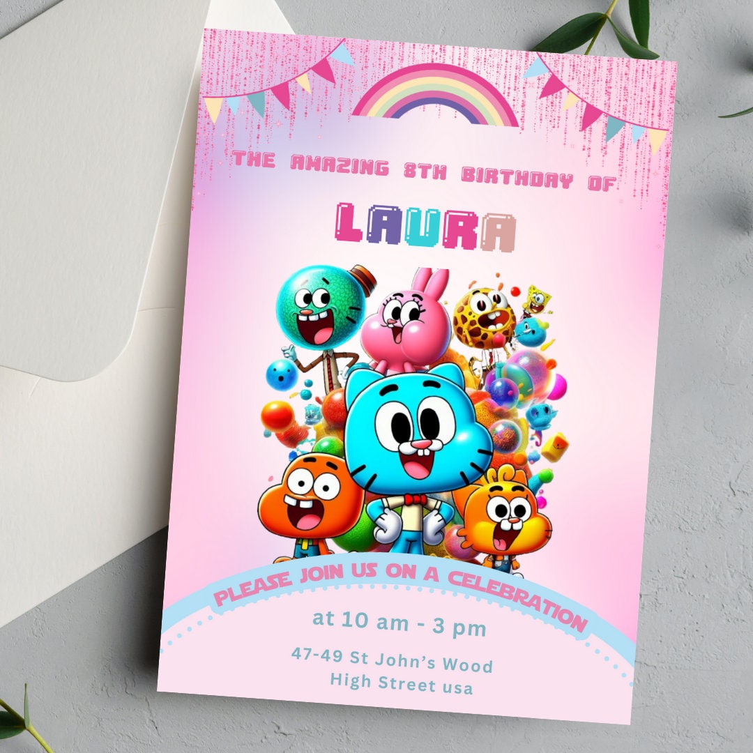 Digital Printable Birthday Invitation Gumball Birthday Invite for ...