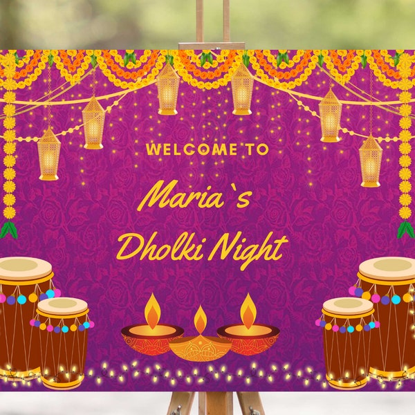 Dholki Sangeet Decor & Mehendi Welcome Signs, Mehndi Welcome Sign as Garlands Welcome Dholki Sign Mendhi Sign, Dholki Signboards Haldi