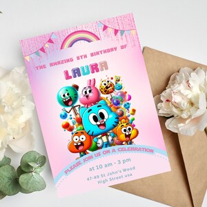 Digital Printable Birthday Invitation Gumball Birthday Invite for Children Gumballs Birthday Invitation World Gumball Invitations