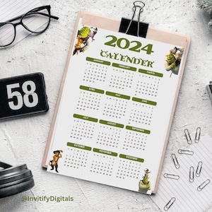 2024 Monthly Wall Calender A4 Size 2024 Funny Monthly Wall Planner, A4 Size Printable At Canva, Kids Gifts Shreked Character Planner