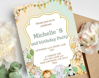 Kids Digital Invitation | Editable Invitation Animal Lion Wild Jungle Invitation| Kids Birthday Invite |Digital Download | Jungle Invitation