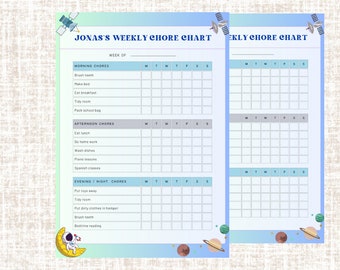 Space Satellite Checklist dagelijkse routine, takenlijst, takenlijst, bewerkbare tabel, afdrukbare pdf, dagelijkse routine, schema voor kinderen