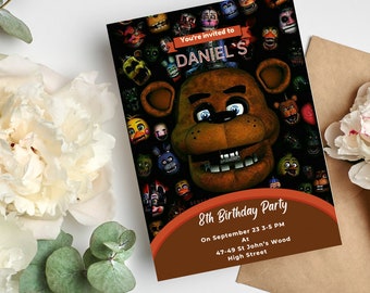 Editable  Freddys Birthday Invitation Template, Printable Birthday Party Invitations, Digital Kids Party Invite, Five Nights Bday Card