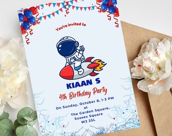 Digital Invitation | kidsBirthday Invitation |funny Party Invite | Rocket Space Invitations | Space Astronaut Party E-Invite | Canva 5x7