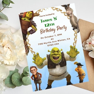 Printable Digital Invitation Template, Funny Party Invite, Shreked Characters Invitation, Birthday Invite, Kids Birthday Invitation