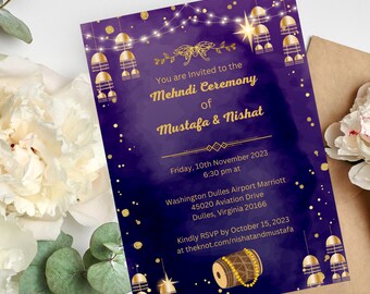 Printable invites Digital Mehndi invitations&Dholki Invites, Mendhi Night, Wedding invitations Template Online Canva Print Bottle Green
