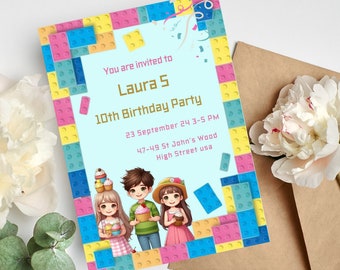 Printable Birthday Invitation Building Blocks Friends Invitation Birthday Invite for girls Friends Birthday Party Invitation Bricks Blocks