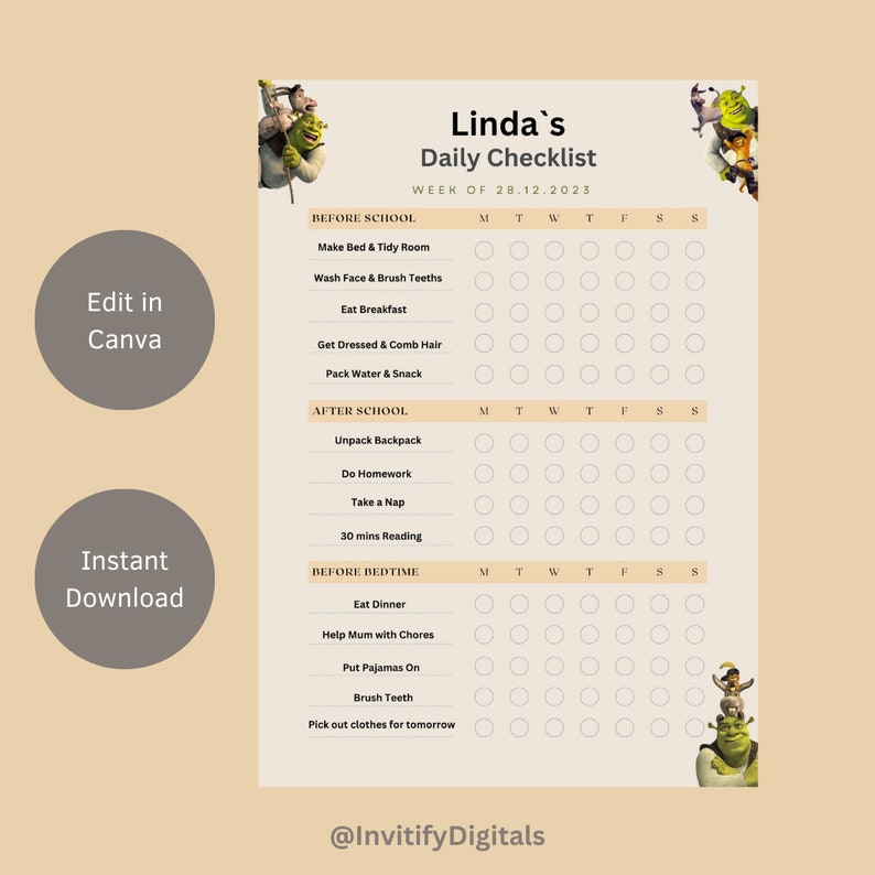 Kids Daily Routine Checklist, Responsibility Chart, to Do List ...