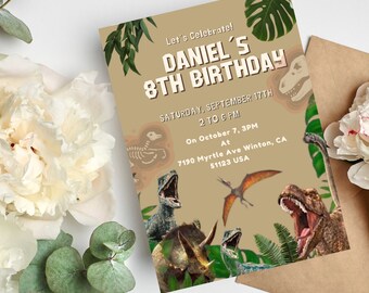 Verjaardagsuitnodiging dinosaurus, dinosaurus verjaardagsfeestje uitnodigen, trex, Jurassic dinosaurusfeest, dinosaurusverjaardag, bewerkbare instant download