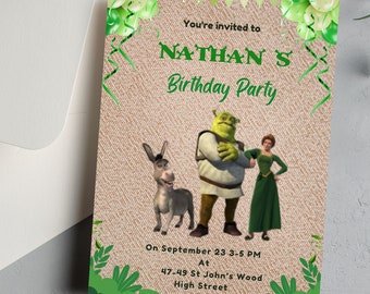 Afdrukbare digitale uitnodigingssjabloon, grappig feestuitnodiging, uitnodiging Shreked tekens, Shrekling verjaardagsuitnodiging, Shrekling verjaardagsuitnodiging