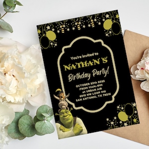 Instant Digital Invitation Template, Kids Party Invite, Funny Swamp Characters Invitation, Shreked Birthday Invite, Kids Birthday Invitation