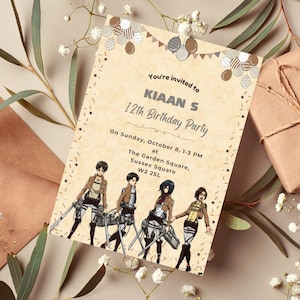 Editable Manga Anime Birthday Invitation | Printable Anime Birthday Invitation | Kids Party Template | AOT Attack on Titan Birthday Invite