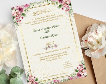 Instant Download Walima Card | Muslim Wedding Invite | Valima digital Card | Editable Template | Downloadable | Printable