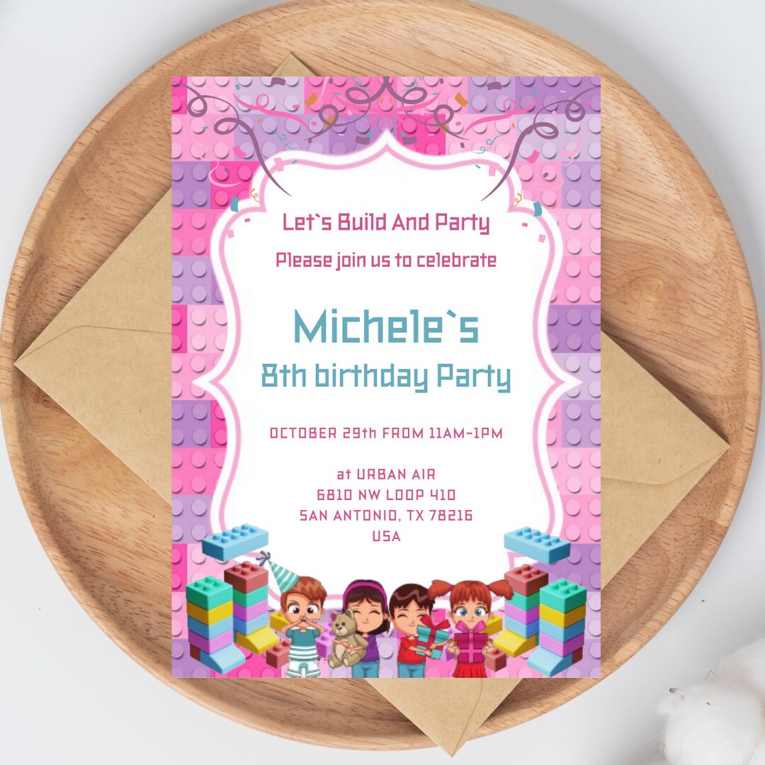 Blocks Birthday Invitation Building Blocks Friends Invitation Birthday ...