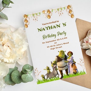 Printable  Digital Invitation Template, Party Invite, Funny Characters Invitation, Shreked Birthday Invite, Shrekling Birthday Invitation