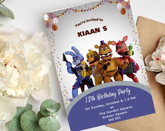 Editable Freddys Party Birthday Invitation Template, Five Nights Printable Birthday Party Invitations, Kids Party Invitation, Bday Card,
