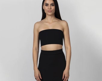 Recyceltes Polyester Polyamid Schwarzes Tube Crop Top