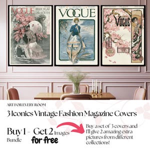 Vintage Magazine Cover BUNDLE Wall Print, Digital Poster Download, Set of 3 Vintage Magazine Cover, Fashion Magazine Cover, Fashion Poster