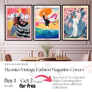 Vintage Magazine Cover, Set of 3 Vintage Magazine Covers, Fashion wall art, Fashion Poster, 1900s Fashion Art Print, Vintage Fashion Poster