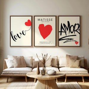 Vintage Art Decor Unframed Wall Poster Aesthetic Minimalist Wall Art  Red & Black Love Heart  Trendy Wall Art Set of 3 Print Red Wall Print