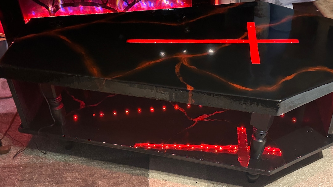 Coffin Coffee Table W/builtin LED Lights Including Epoxy Coffinshaped