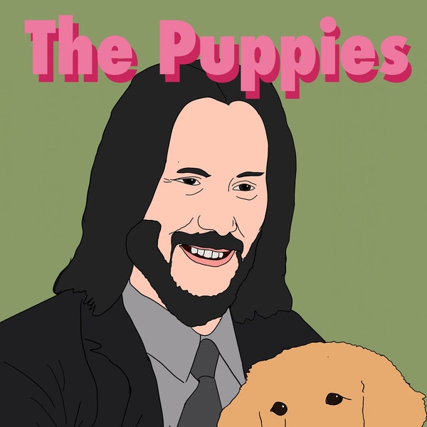 The Puppies cute Keanu Reeves comic book phone wallpaper 80's movie poster style