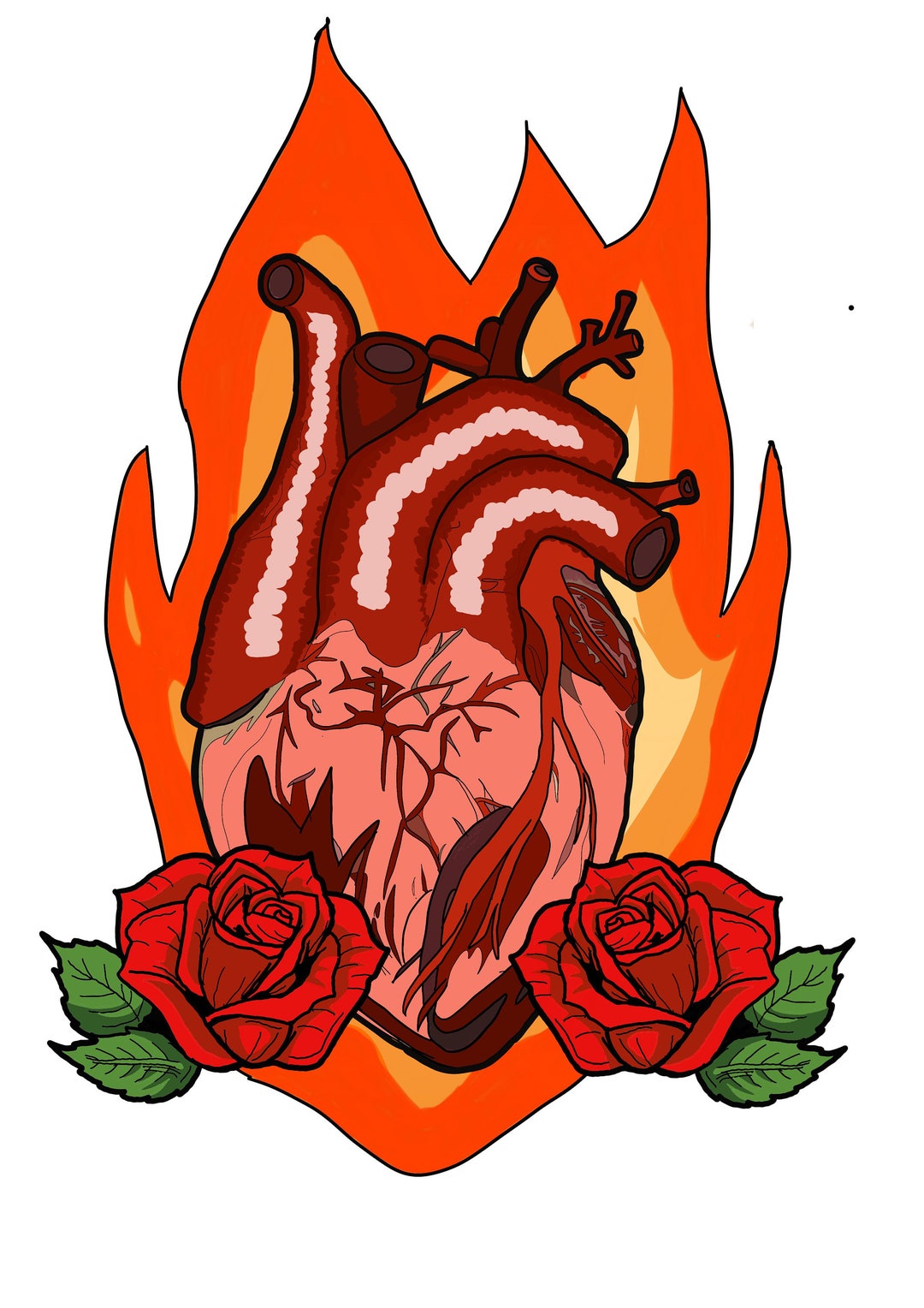 Heart Roses Fire Rockstar Wallpaper Sticker Poster - Etsy