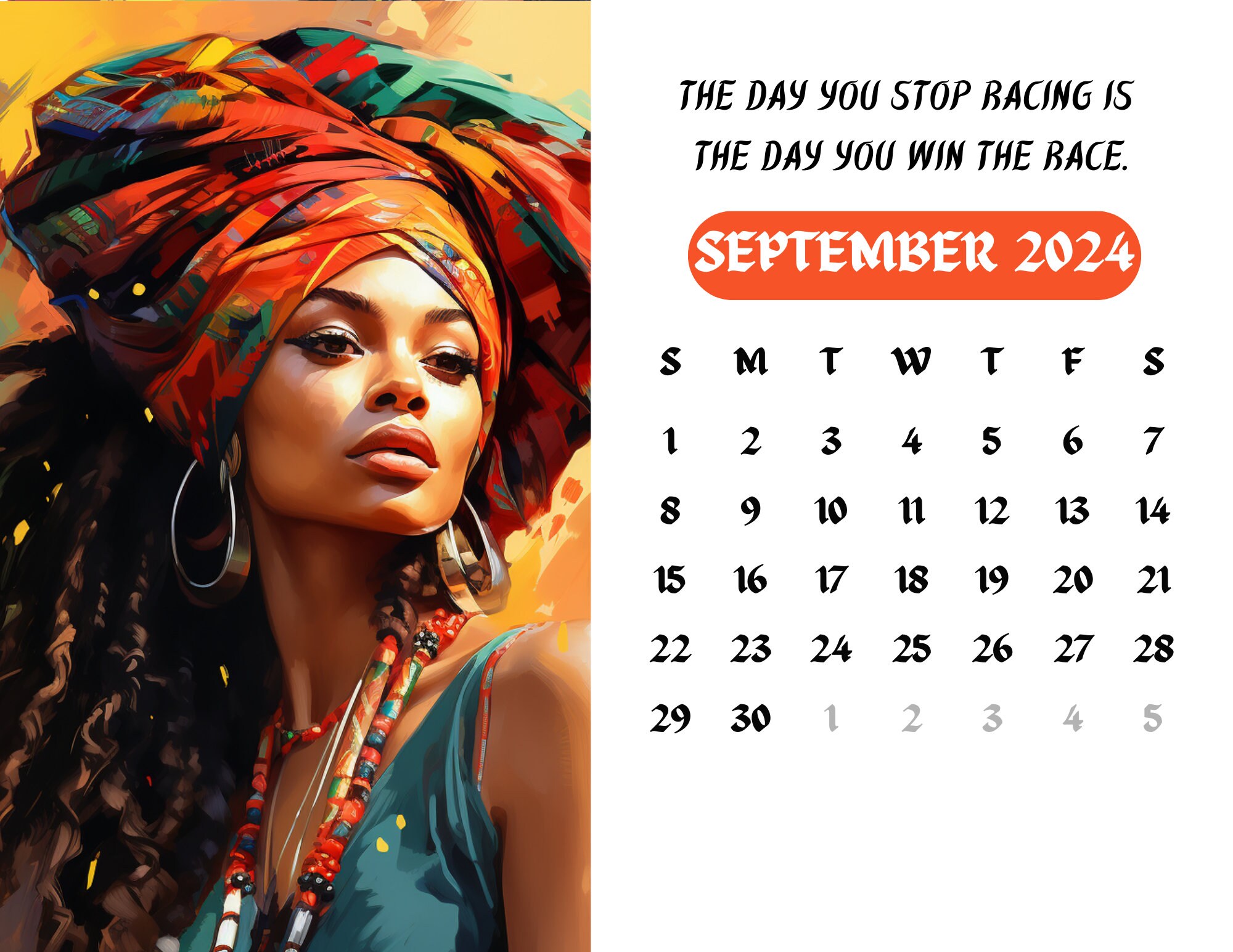 Rasta Radiance 2024 Printable Calendar Beautiful Rastafarian Women