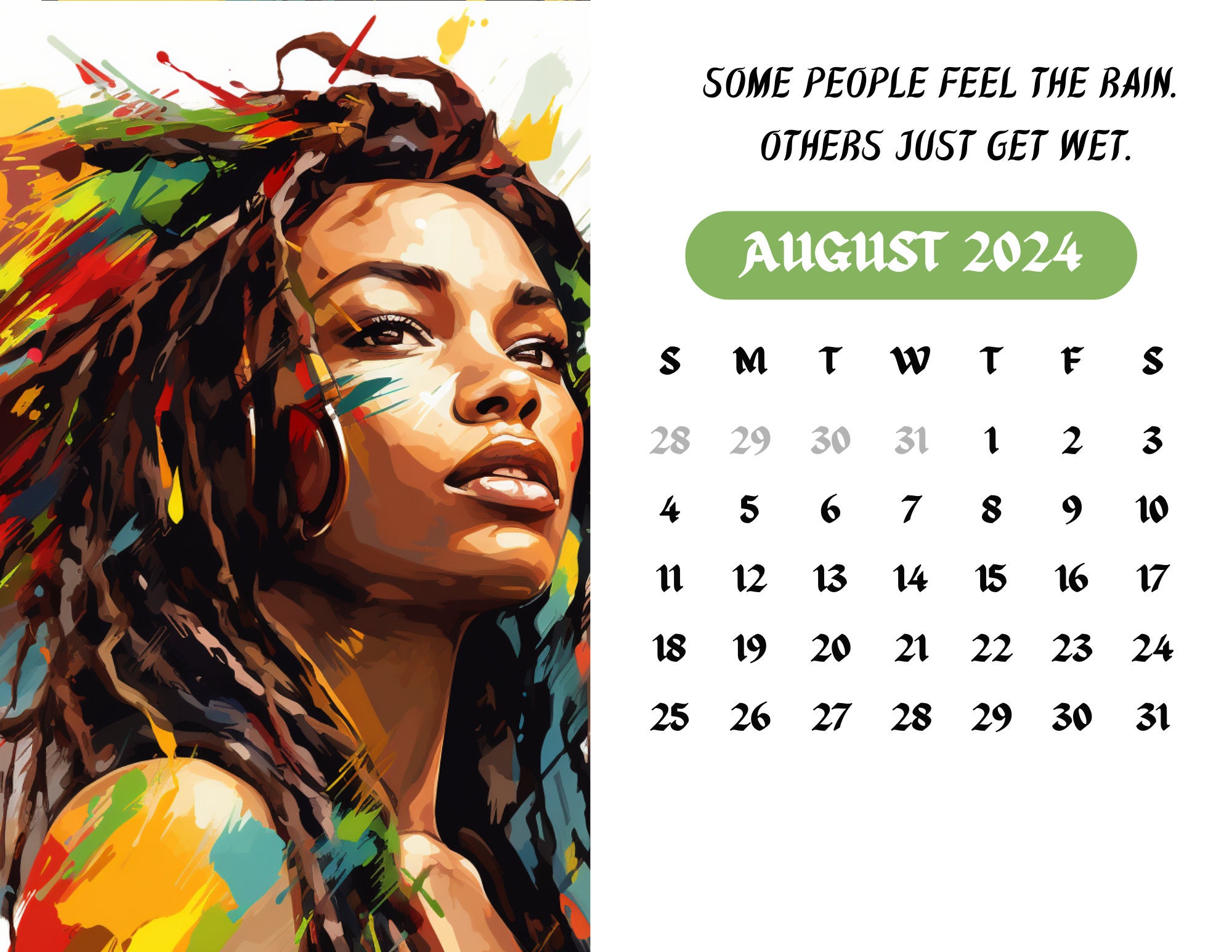 Rasta Radiance 2024 Printable Calendar Beautiful Rastafarian Women