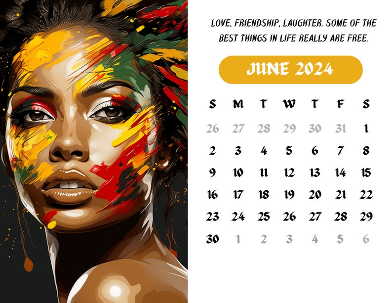 Rasta Radiance 2024 Printable Calendar Beautiful Rastafarian Women