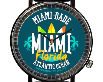 Watch It!™ Custom Miami Florida Novelty Souvenir Watch-Quartz, Black PVD