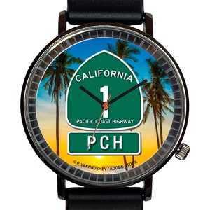 Watch It!™ Custom Pacific Coast Highway 1 PCH Novelty Souvenir Watch-Quartz, Black PVD