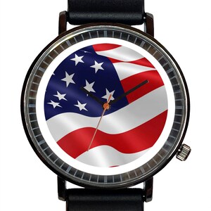 Watch It!™ Custom USA AMERICA Flag Novelty Souvenir Watch-Quartz, Black PVD