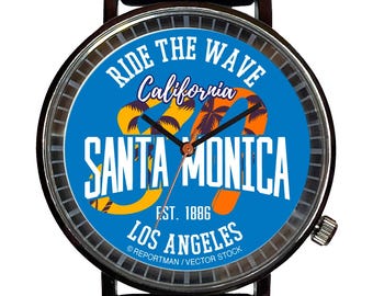 Watch It!™ Custom SANTA MONICA Novelty Souvenir Watch-Quartz, Black PVD