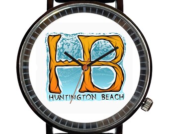 Watch It™ Custom Huntington Beach Novelty Watch-Quartz, Black PVD, Rubber Strap