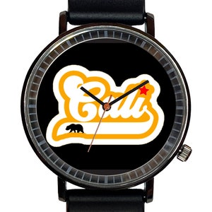 Watch It!™ Custom Cali California Novelty Watch-Quartz, Black PVD, Rubber Strap