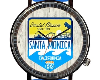 Watch It!™ Custom SANTA MONICA Retro Novelty Souvenir Watch-Quartz, Black PVD