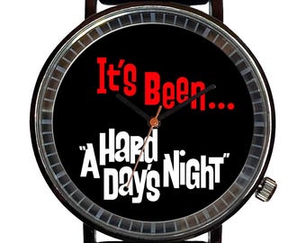 Custom Beatles It&#39;s Been A Hard Day&#39;s Night Novelty Music Watch-Quartz, Black PVD, Rubber Strap