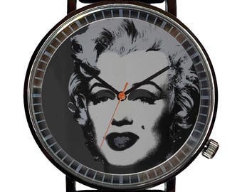 Black Marilyn Monroe Warhol Novelty Souvenir Pop Art Fashion Watch-Quartz, Black PVD