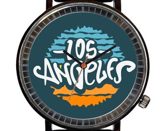 Watch It!™ Custom LOS ANGELES Novelty Souvenir Watch-Quartz, Black PVD