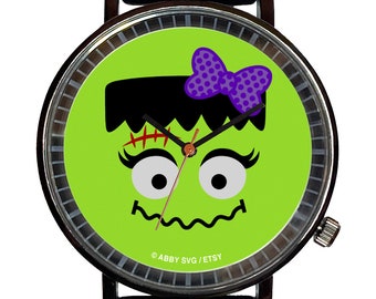Halloween Cute Girl Frankenstein Monster Novelty Souvenir Fashion Watch-Quartz, Black PVD
