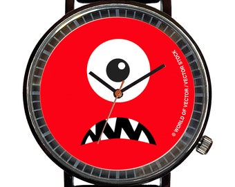 Halloween Cute Red Monster Novelty Souvenir Fashion Watch-Quartz, Black PVD