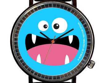 Halloween Cute Blue Monster Novelty Souvenir Fashion Watch-Quartz, Black PVD