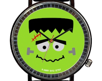 Halloween Cute Frankenstein Monster Novelty Souvenir Fashion Watch-Quartz, Black PVD