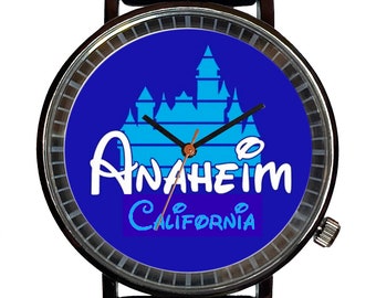 Custom Anaheim Disneyland Style Novelty Souvenir Watch-Quartz, Black PVD, Rubber Strap