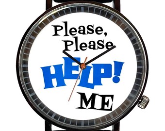 Custom Beatles Please, Please Help Me Novelty Music Watch-Quartz, Black PVD, Rubber Strap