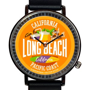 Watch It!™ Custom Long Beach Novelty Souvenir Watch-Quartz, Black PVD
