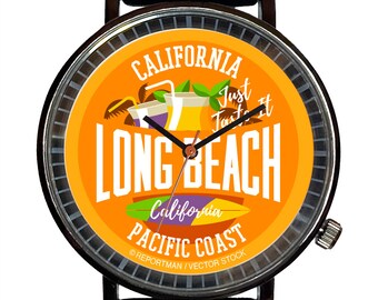 Watch It!™ Custom Long Beach Novelty Souvenir Watch-Quartz, Black PVD